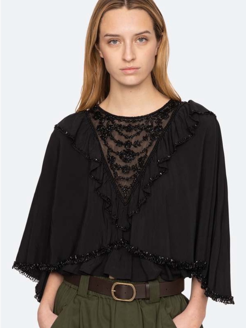NWT A/W 2025 SEA New York Shanna Lace Beaded Capelet Top Size Large